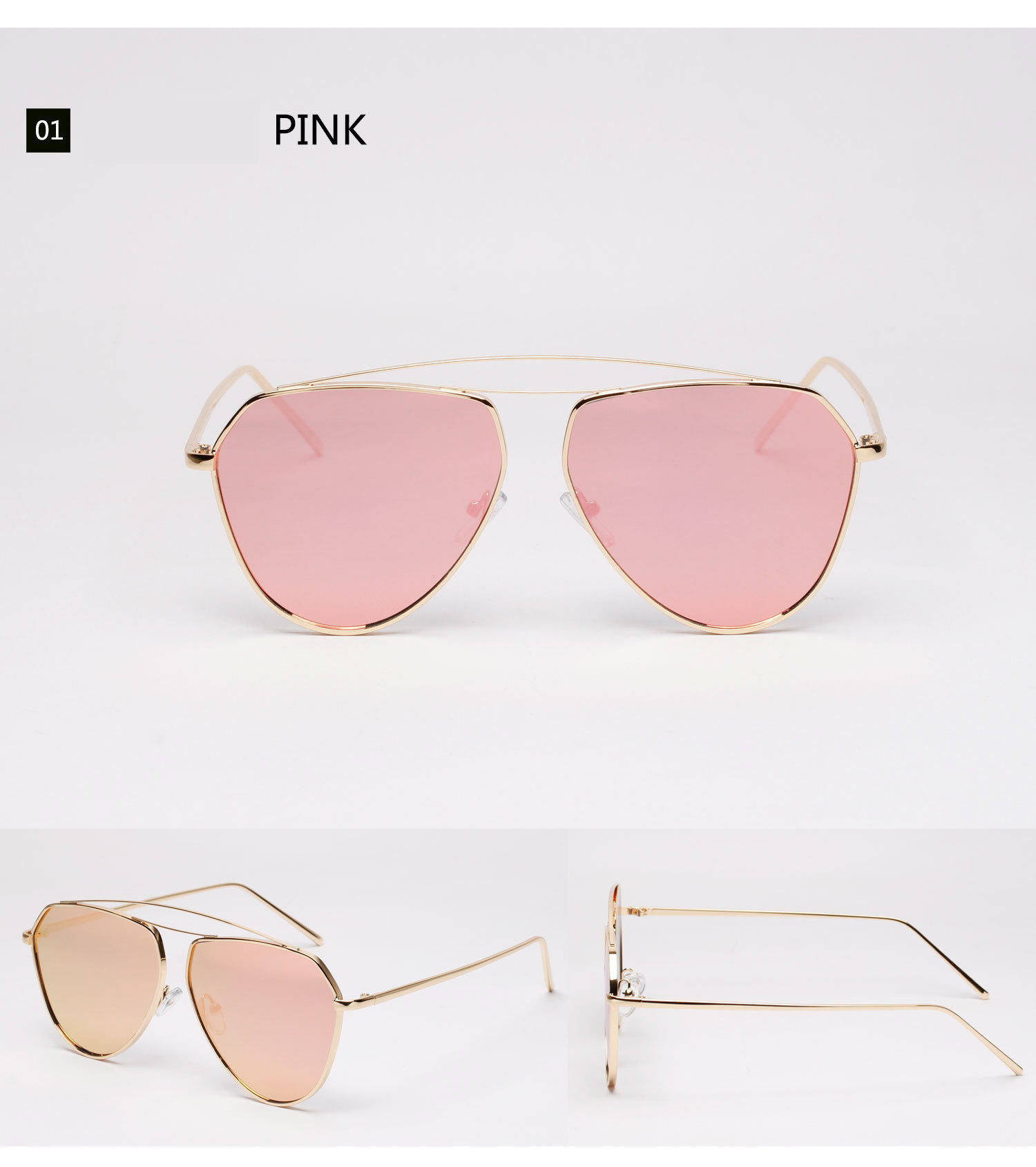 new Fashion Metal Cat Eye Sunglasses Classic Twin-Beams Rose Gold Frame Sun Glasses for Women's Mirror Flat Retro Sunglasses men's