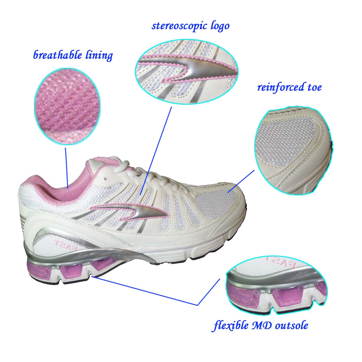 Hot Selling Stylish Elegant Pink Woman's Running Shoes with Fold-resistant Outsole