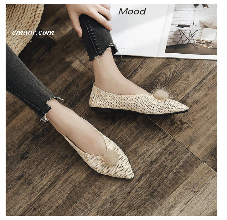  Flat Pedal Mtb Shoes Flat Bottom Women's Shoes Korean Ins Explosion Models Woven's Fur Ball Lazy Shoes Casual Wild Pointed Single Shoes Flat Pedal Mtb Shoes Flat Pedal Mtb Shoes