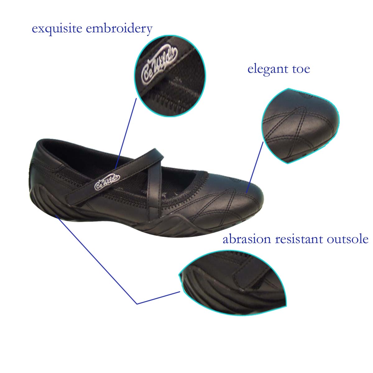 Hottest Ladies Cool Buckle Strap Black PU Dance Shoes with Soft Sole with OEM&amp;ODM Available