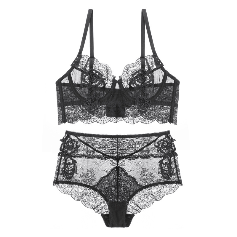 sexy thin gathered adjustable lace bra suit Europe and the United States high waist Embroidery underwear female French hot bra