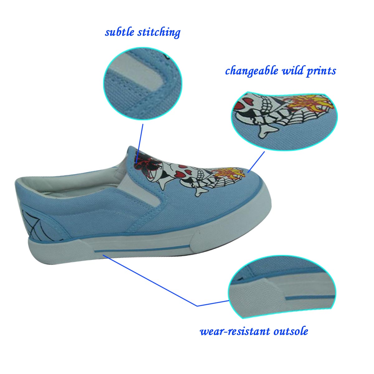 2018 Fashionable Printed Blue Unisex Slip-on Casual Kid Vulcanized Shoe from China Jinjiang with high quality and low price