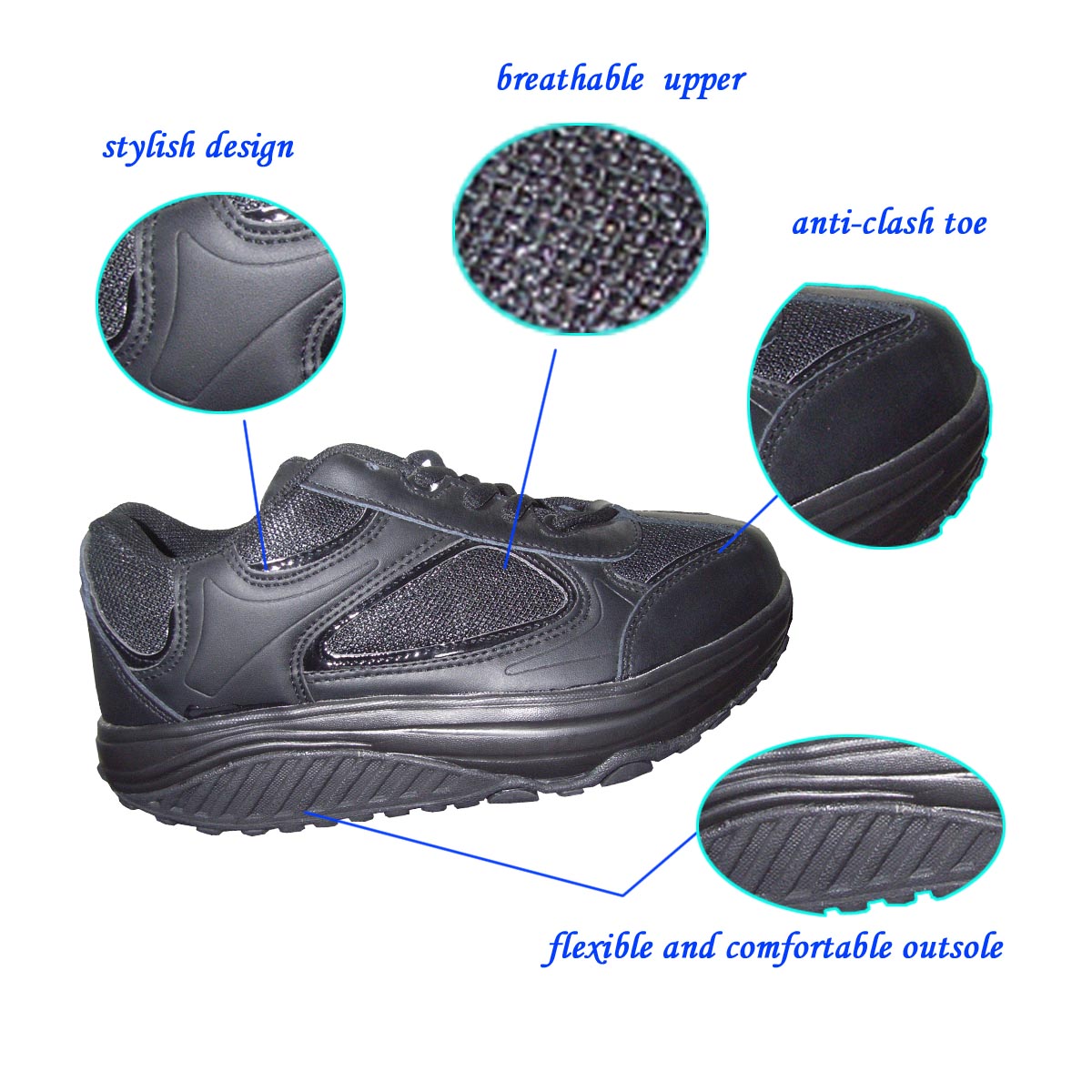 Newest Designed Unisex Comfortable Black Fitness Step Shoes with Highly Flexible Outsole