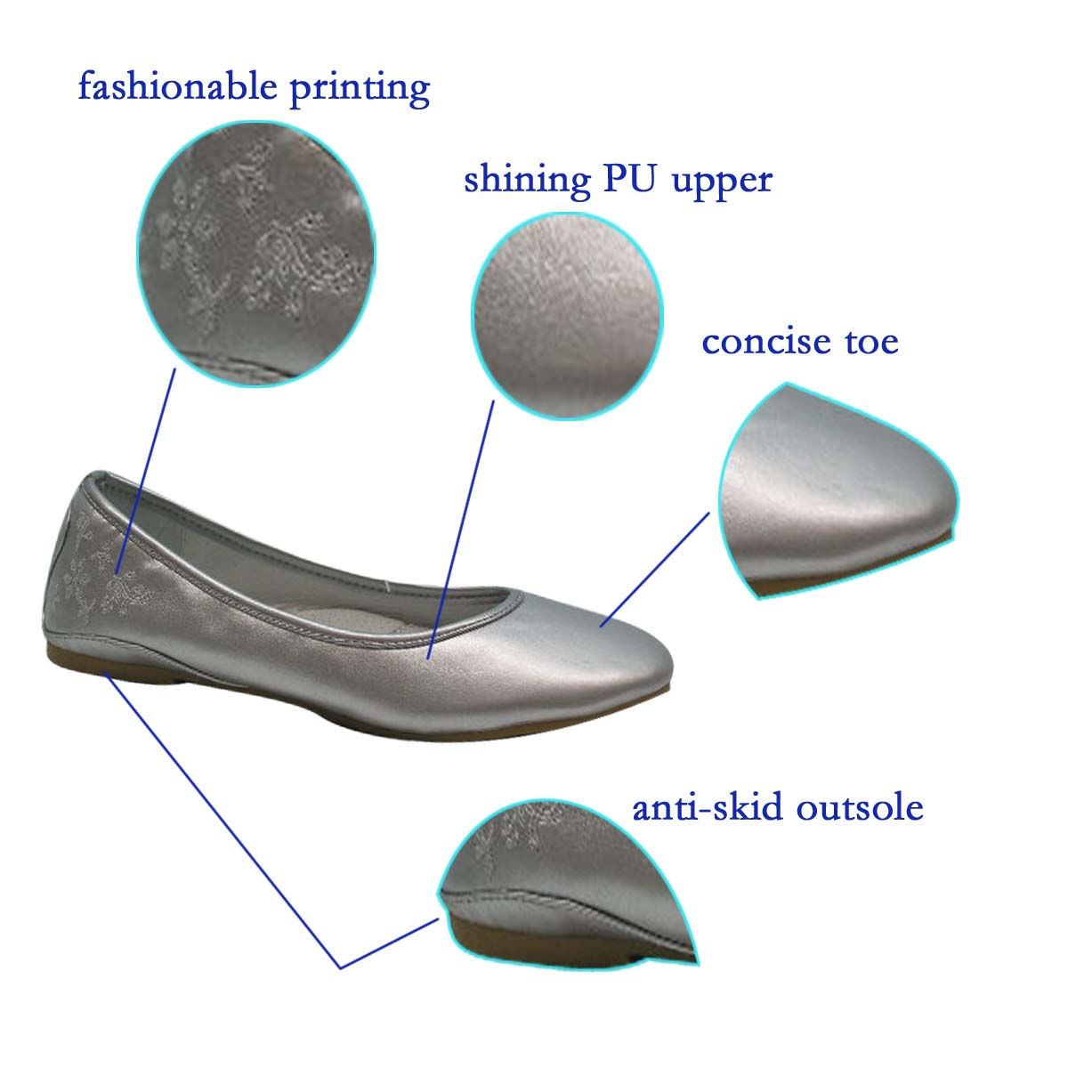 China High Quality New Design Popular Dancewear Silver Flat Ballet Dance Shoe Tap Character Dance Shoes