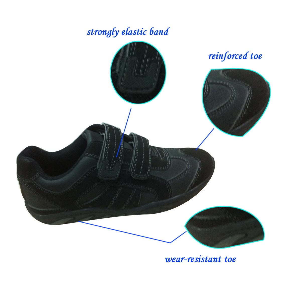 Hot Selling Dark Grey Strap Durable kid Casual Shoes of China with lowest price,PU upper,TPR outsle