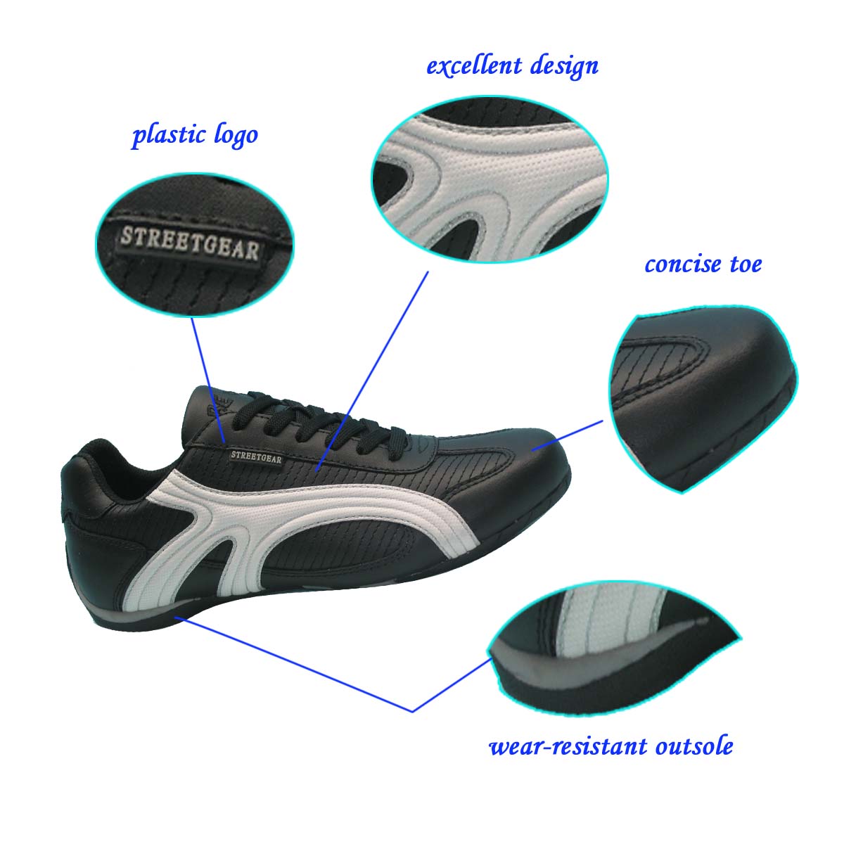 Newest Wholesale China Stylish Black Casual Shoe with Durable Outsole for Men
