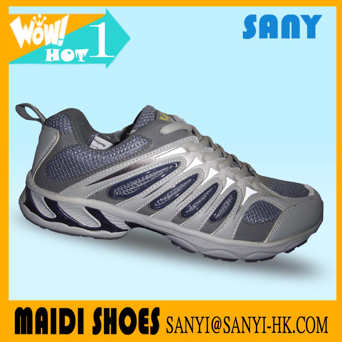 Fashionable Designe Light Grey Mesh Running Shoes with Wearproof MD Outsole for Men