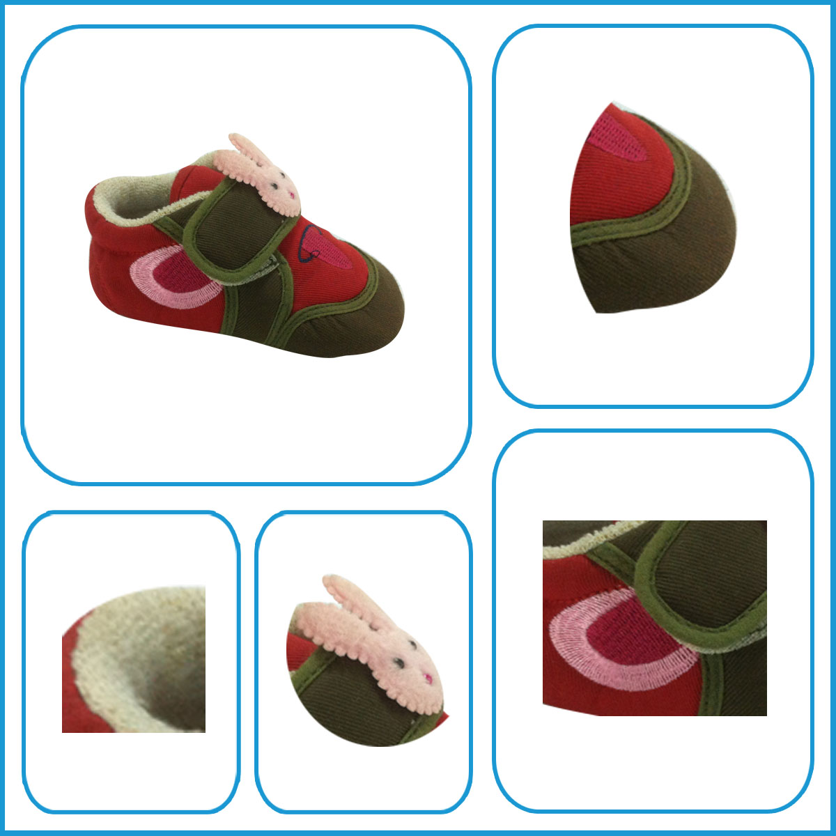 New Style Winter Red and Minitary Green Velvet Baby Ankle Shoes with Lovely Rabbit Ornament