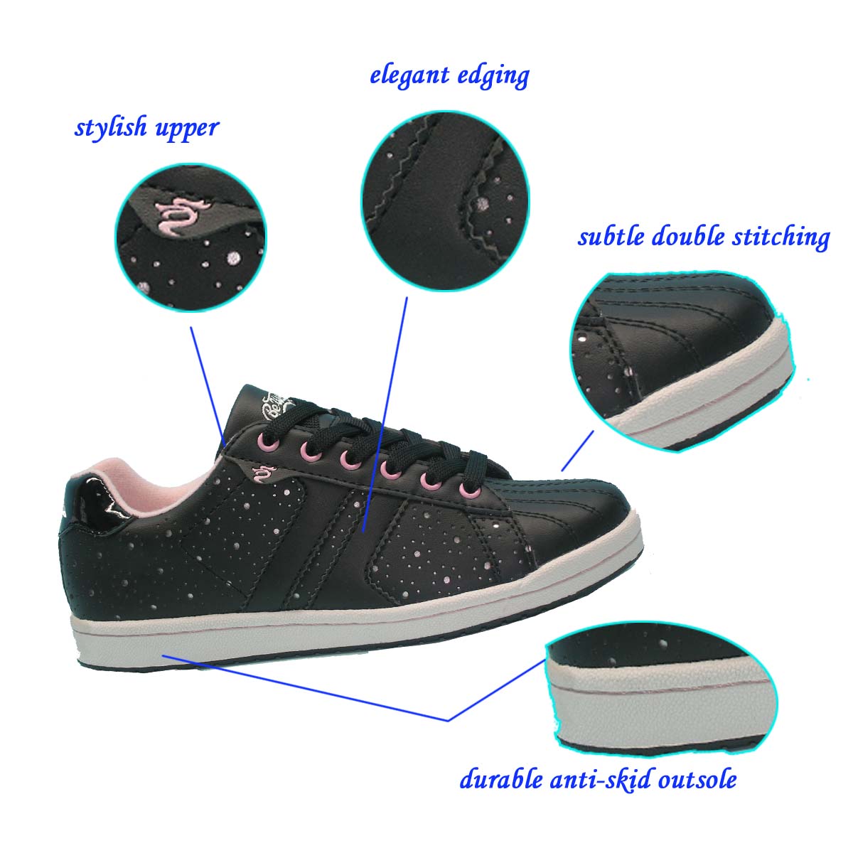 Best Selling Graceful Black Hollow Out Skate Shoes with Breathable Upper for Woman