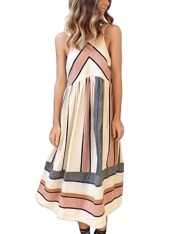 Striped Bohemian Midi Dress wholesale summer maxi dresses cheap beach long dresses long white skirt for women 