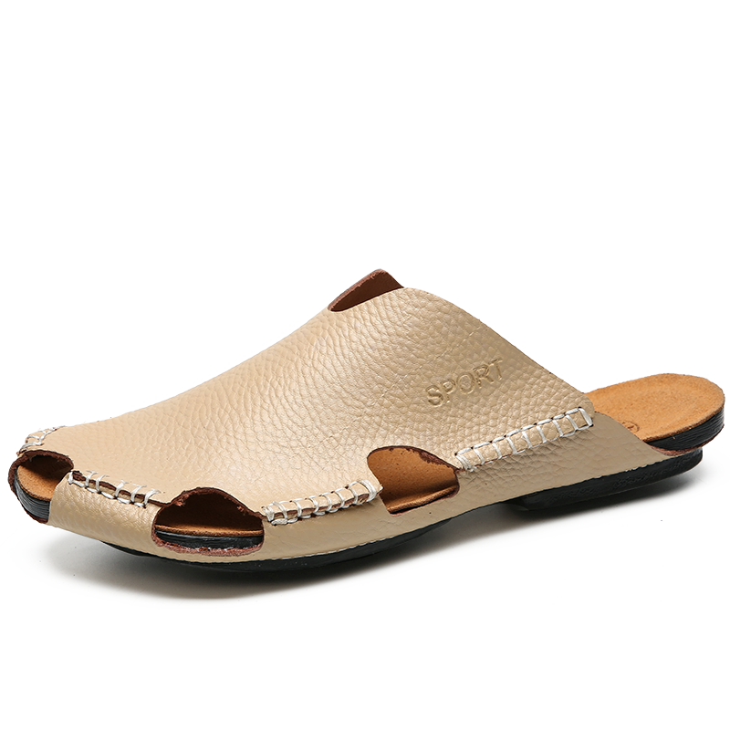 British Style Men Casual Shoes 2018 New Leather Fashion Men's Slippers Flat Bottom Anti-Slip Bathroom Home Slippers Handmade Men's Shoes summer Men Beach Sandals 