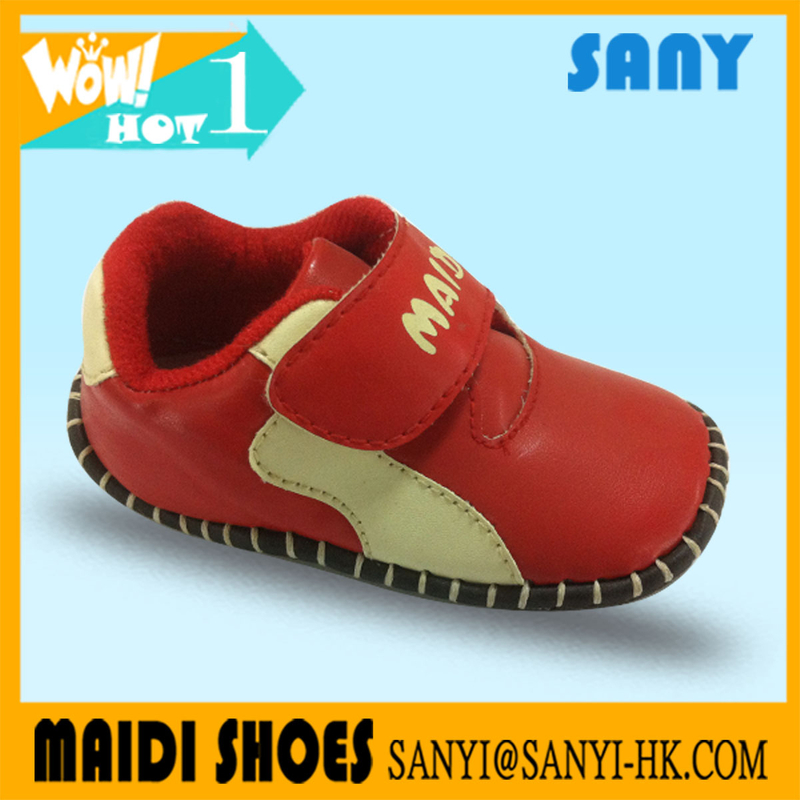 Hot Selling Pu Breathale Red Kids Shoes with High Quality Rubber Sole Genuine Leather Kids Shoes from China