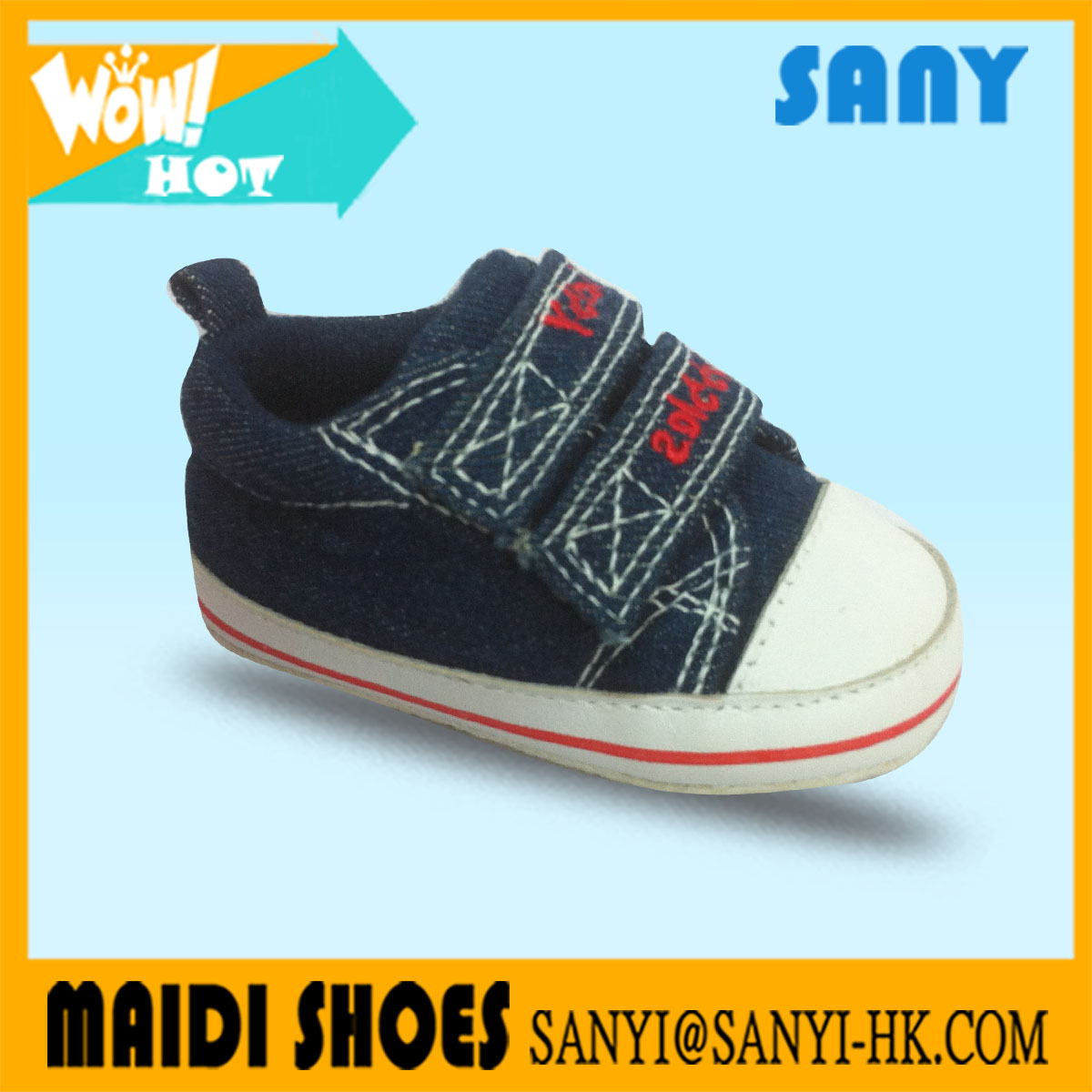 New Arrival Hotselling Blue Jeans Baby Casual Shoes With Double hasp
