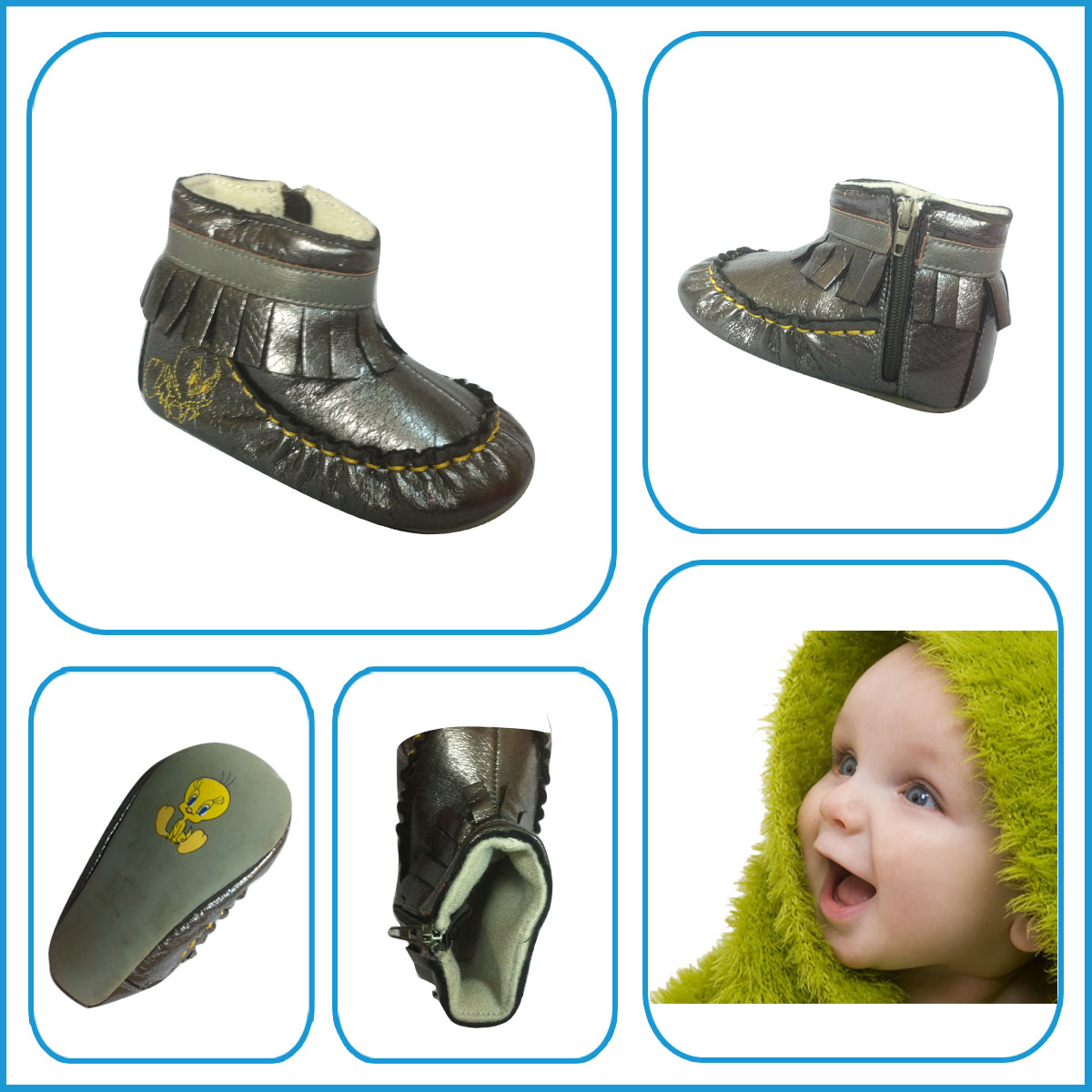 New Style Hot Shining PU Upper Lovely Cartoon Printed Outsole Warm Baby Boots