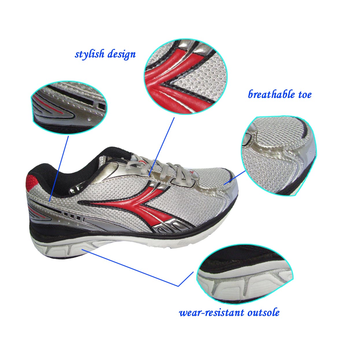 2018 Fashionable Designed Men's Breathable Sport Running Shoes with Bright Upper and Wear-resistant MD Outsole
