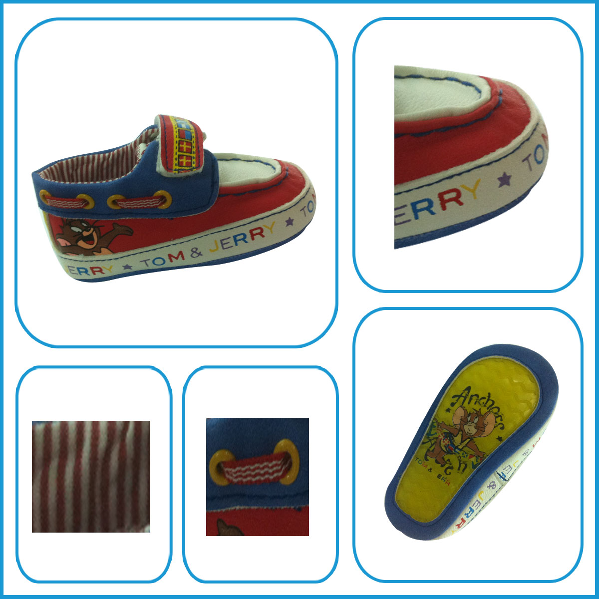 Stylish Cartoon Tom Red and Blue Soft Touch Velvet Prewalker Shoes