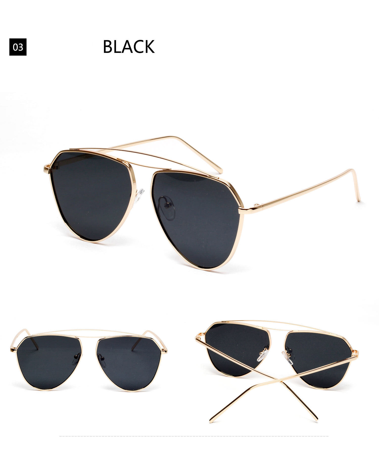 new Fashion Metal Cat Eye Sunglasses Classic Twin-Beams Rose Gold Frame Sun Glasses for Women's Mirror Flat Retro Sunglasses men's