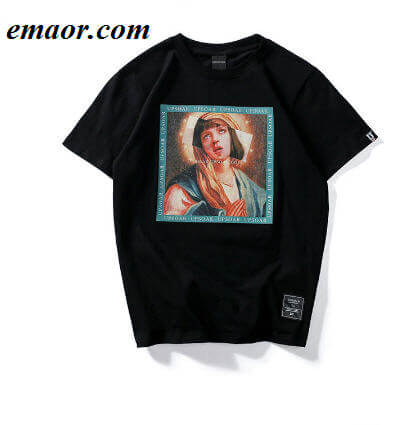 Men's T-Shirts Virgin Mary Funny Printed Short Sleeve Summer Hip Hop Tops Tees Streetwear Casual Cotton Tshirts