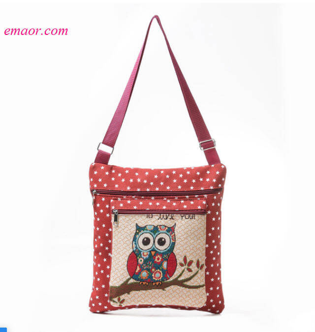 New Single Shoulder Bags Creative Animal Owl Printing Embroidery Canvas Crossbody Bags