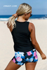Elegant Floral Zip Front Sporty 2pcs Tankini Swimsuit Sports Illustrated Swim Swimsuit Cover Uplong Sleeve Swimsuit