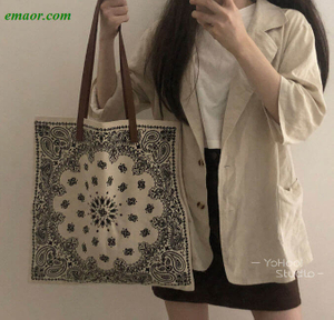  Printing Design National Wind Shoulder Canvas Bag Shopping Bag Female No Zipper Bags