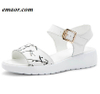Womens Wedge Sandals Summer White Fahion Genuine Leather Casual Print Flat Platform Ladies Sandalias