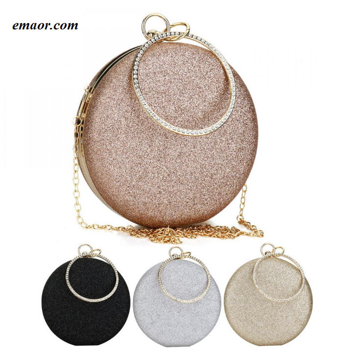 Gold Gillter Handbags Wedding Evening Women's Clutch Round Bags Round Purses And Handbags Crossbody Party Shoulder Bags