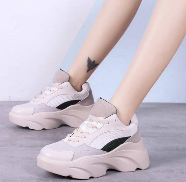 Women Sneakers New 2019 Cool Casual Mixed Color Lace Up Wedges Platform Vulcanized Shoes Size 35-40 Women Vacation Hiking Shoes 