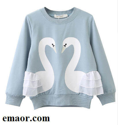  Children Hoodies New Kids Spring Fall 3d Swan Hoodies Clothes Child Baby Girls Cotton Long Sleeve Lace T-shirt Cute Top Children Casual Clothes