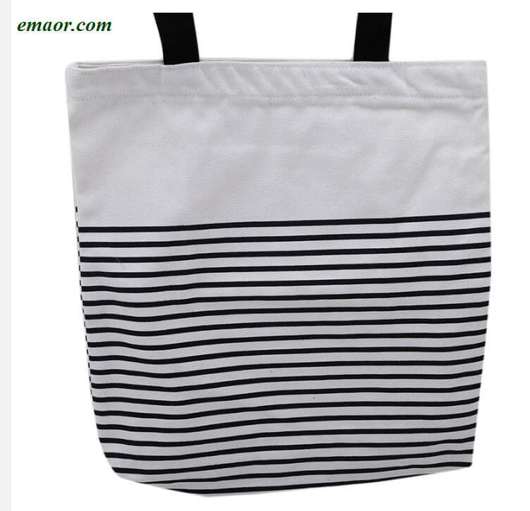 Cotton Stripe Canvas Shopping Tote Shoulder Carrying Bags Eco Reusable Bags 