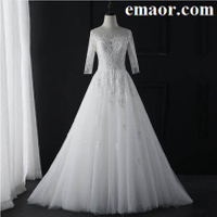 Wedding Dresses New Fashion Simple Lace Three Quarter Sleeve O-Neck Elegant Dresses Plus Size Vestido De Noiva Bride Dresses