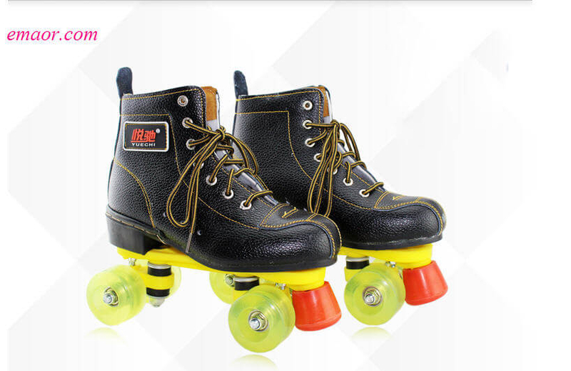 Roller Skate Classic Black Double Row Skating Shoes Pulley Shoes 4 Wheel Shoes Outdoor Indoor Riding 