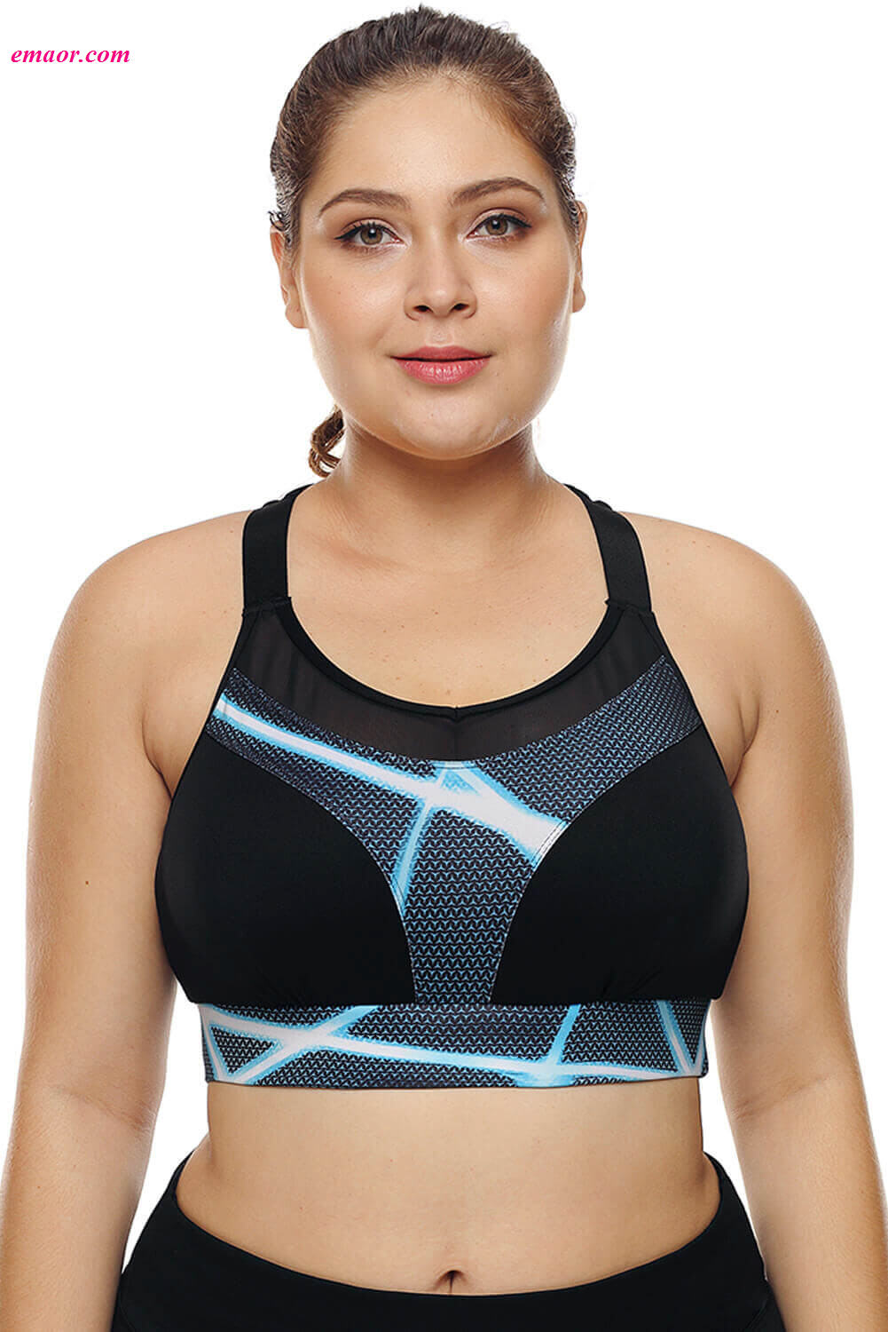 Plus Size Sports Bras Mesh And Print Patchwork Yoga Bra Women's