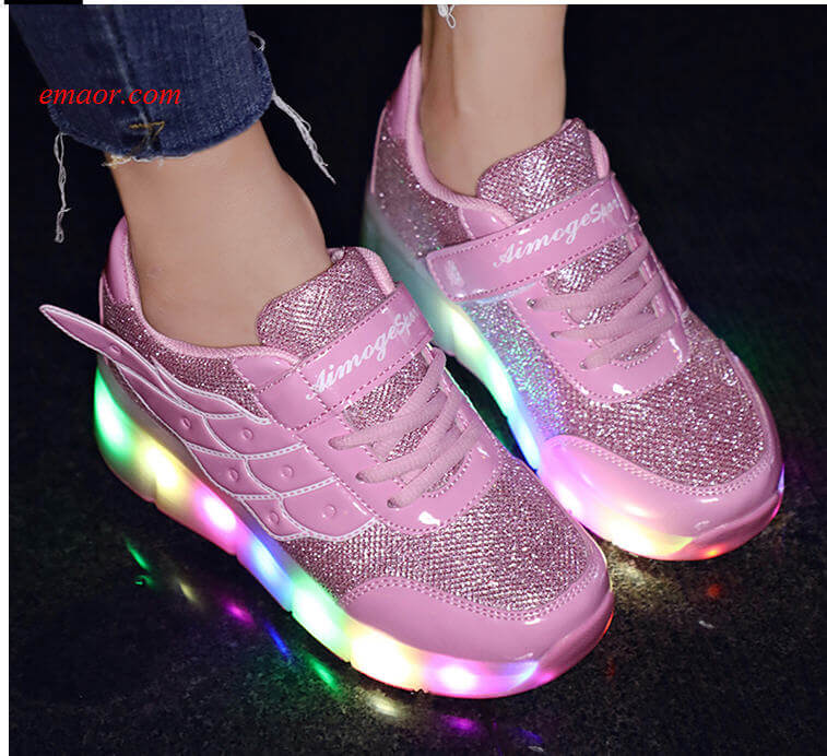  Led Shoes Children Luminous Glowing Sneakers Gold Pink Led Light Roller Skate Kids Led Shoes USB Charging Led Shoes