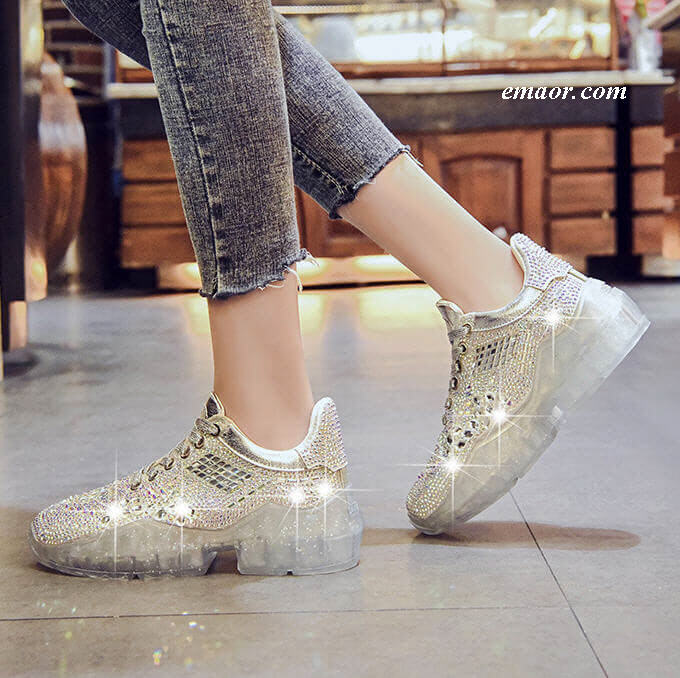 Best Women's Rhinestone Shoes Jogging Ladies Thick Sneakers Running Shoes Stylish Crystal Sneakers