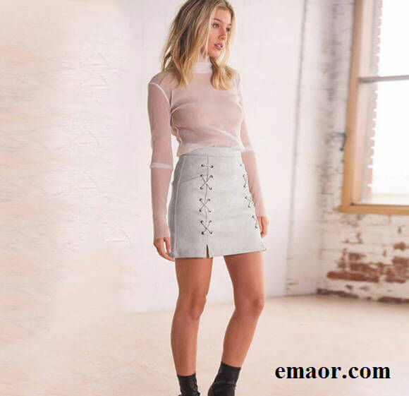 Women Skirt Leather Suede Pencil Black Mini Skirt 2019 Summer Fashion High Waist Short Bodycon Lace Up Skirts Sexy Split Skirts 