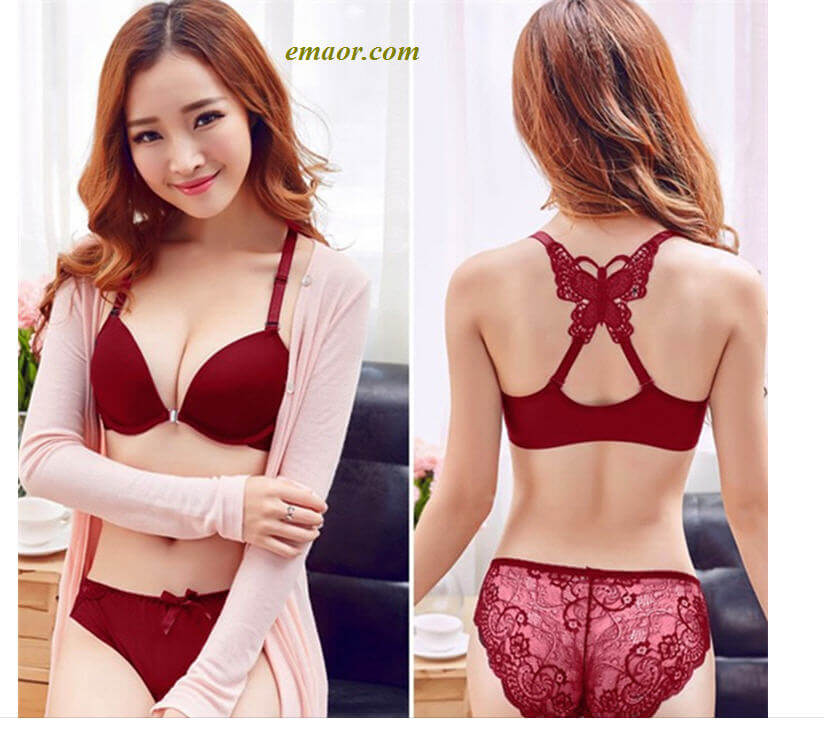 Lingerie Bra And Panty Set Women Lingerie Set Sexy Butterfly Front Closure Lace Lingerie 