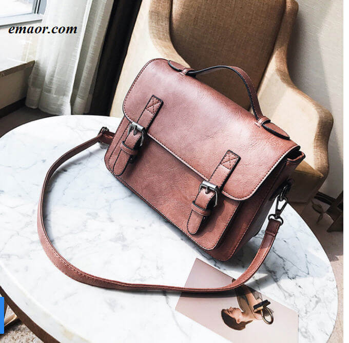 Ladies Bag Retro Crossbody Bags Fashion Travel Bags Vintage PU Leather Preppy Satchel for Girls Book Bags for College Bags