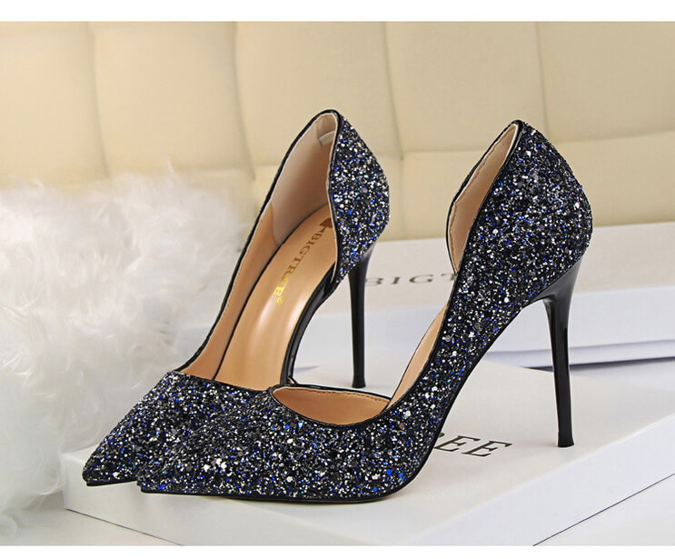 black silver high heels