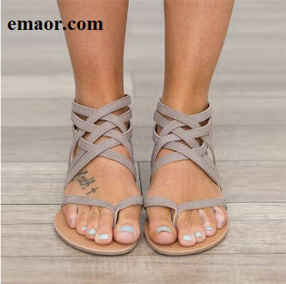 Women Sandals Fashion Summer Gladiator Black Pink Flat Rome Style Cross Tied Sandals Shoes