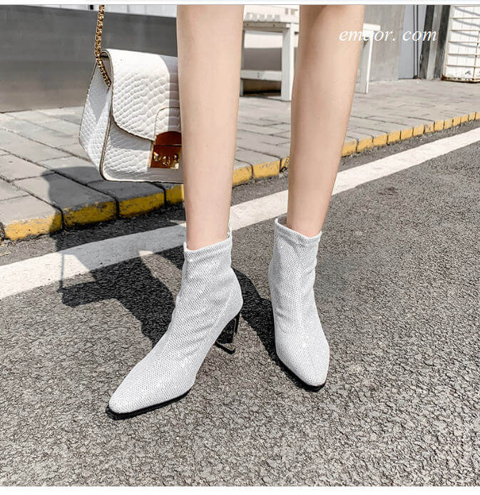Fashion Women's Western Boots Shine Glitter Stretch Socks Boots Leather Boots for Women 