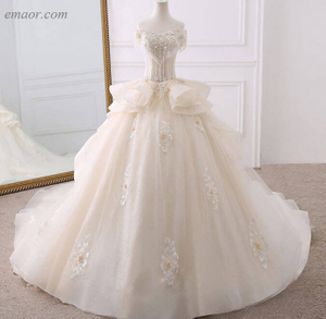  Wedding Dresses Appliques Flowers Beading Crystal Shiny Bridal Dress Wedding Dress