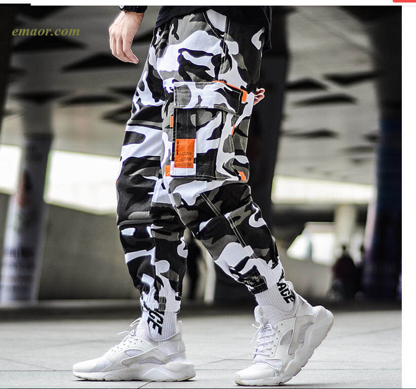 Cargo Camouflage Pants Hip Hop Black Pants Mens Cargo Harem Pant on Sale