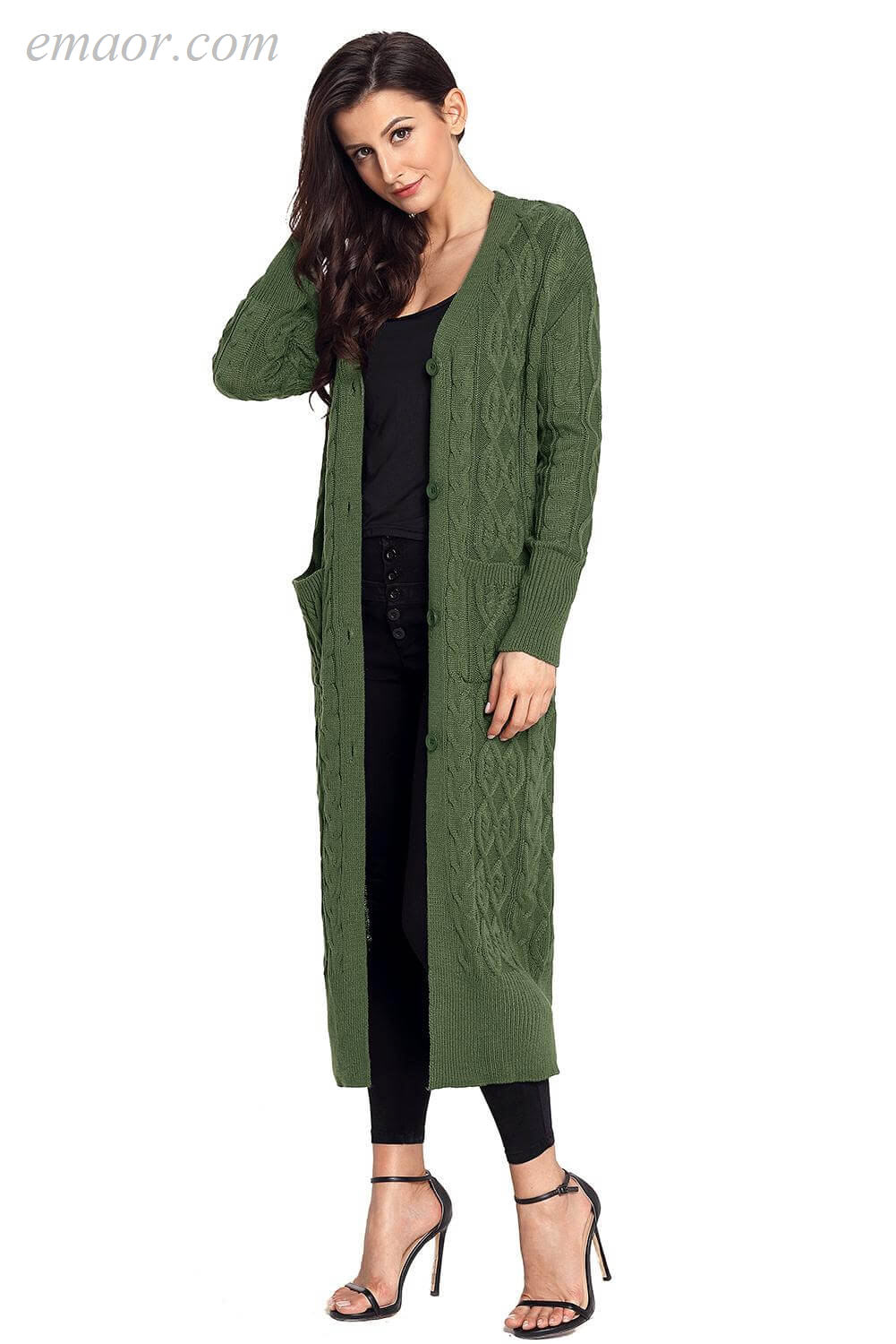 Outwear Wholesale Fashion Clothing Cable Knit Long Cardigan Cable Knit Cardigans Outwear