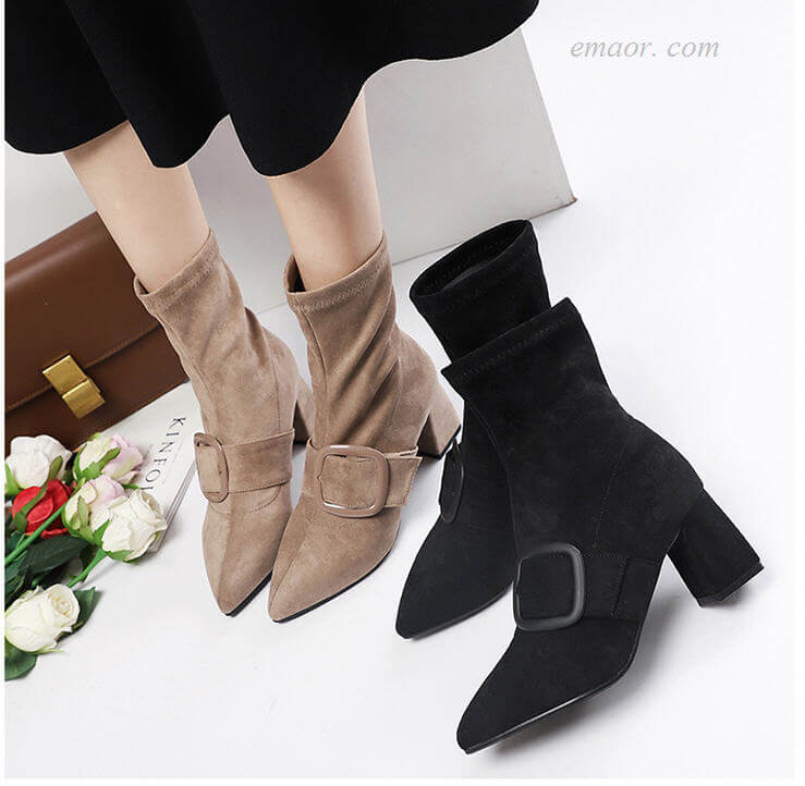 Women's Ankle Boots Michael Kors Boots Elegant Flock Mid Calf Boots for Women Pointed Toe Buckle Autumn Boots Booties for Women