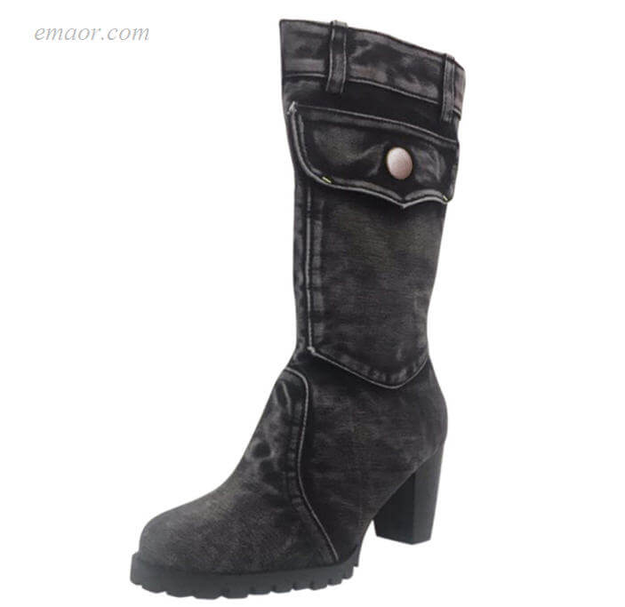 Women's Wearing High Heel Boots Med Heels Mid-calf Boots Chaussures Femmel Amazon Woman's Boots