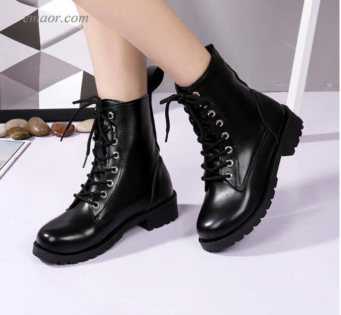 Ladies Soft Leather Ankle Boots Women's Fashion Solid Leather Middle Lace-Up Thick Martin Boots Woman's Boots on Sale Woman's Walking Boots