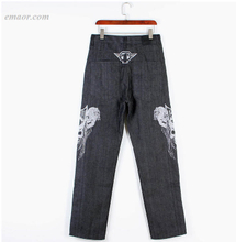 HIPHOP Jeans Men's Embroidery Skull Straight Loose Casual Skate Pants in Extra Size on Sale