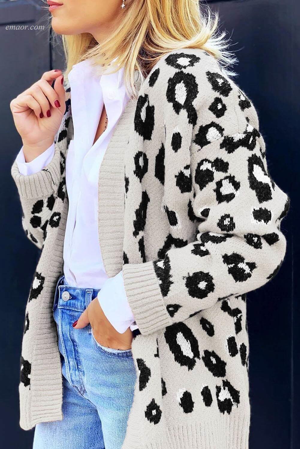  Leopard Print Knitting Cardigan Women's Outerwear Vest Fabric Suppliers