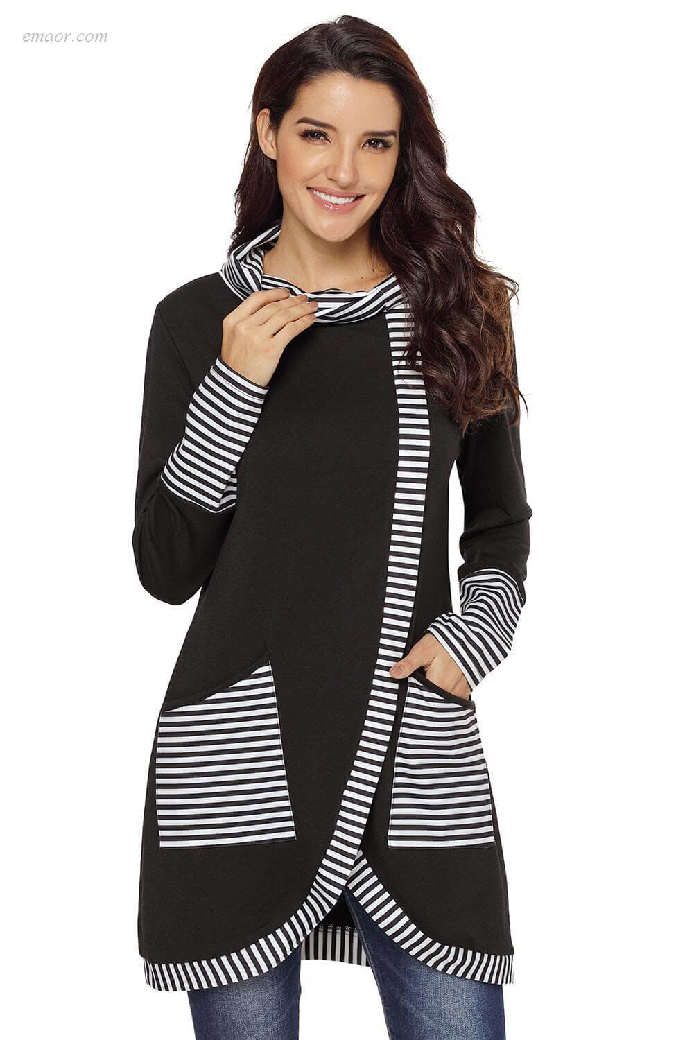 Wholesale Outerwear on Sale Striped Cowl Neck Top Free Country